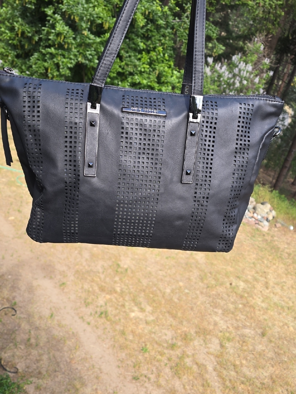 Steve Madden Black Perforated Tote Satchel